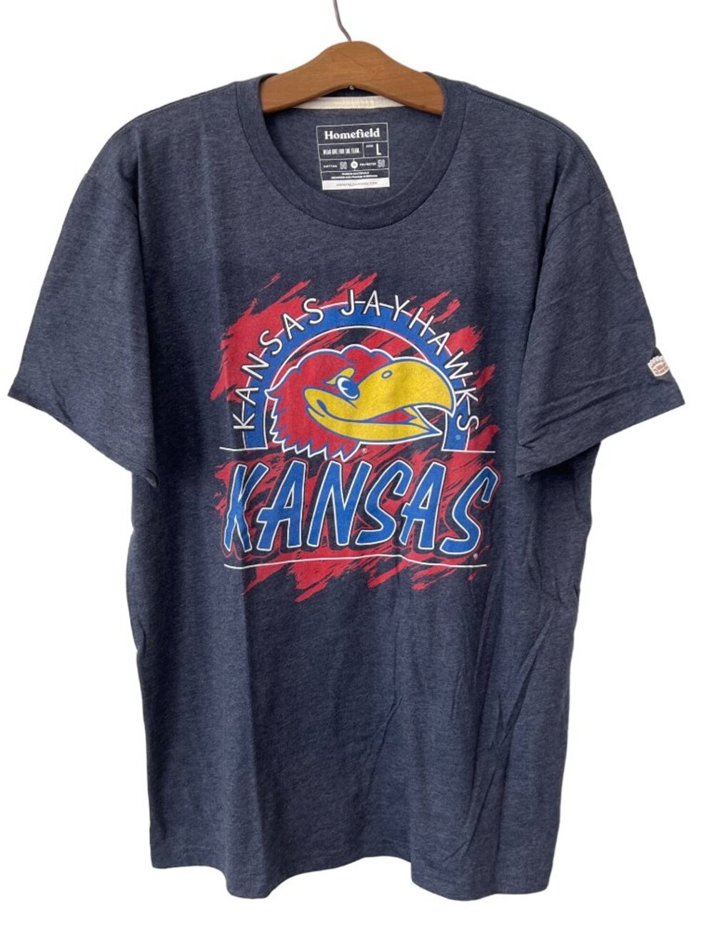 Homefield Graphic Tee Large Kansas Jayhawks Short Sleeve Gray Cotton Poly Basic